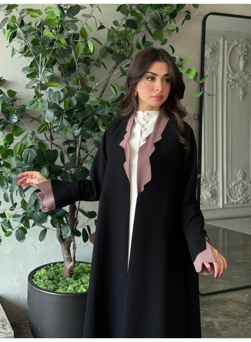 Gharza Abaya for Women, Lamar Fabric, Loose Wide Shoulder Design, No Closure, with Matching Scarf & Niqab - Image 2