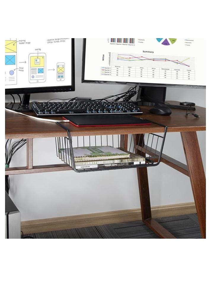 Undershelf Wire Storage Basket, Household Metal Hanging Bin Slides for Space Saving for Kitchen Pantry Bookshelf  - Image 2