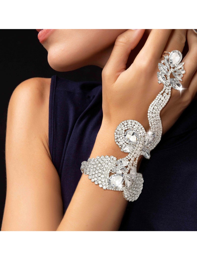 SYOSI Rhinestone Snake Finger Bracelet - Sparkling Crystal Bangle Hand Chain for Women and Girls Lady Crystal Jewelry Bracelet Valentine's Day Gift Snake Hand Jewelry for Party Silver - Image 5