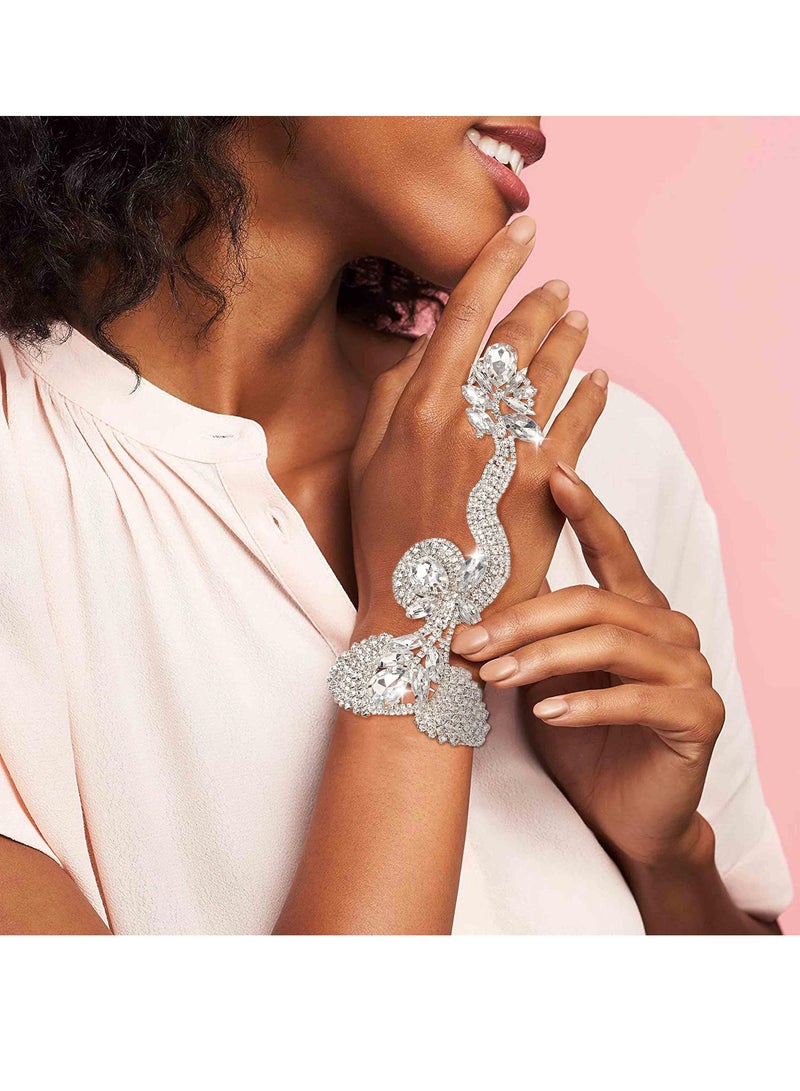 SYOSI Rhinestone Snake Finger Bracelet - Sparkling Crystal Bangle Hand Chain for Women and Girls Lady Crystal Jewelry Bracelet Valentine's Day Gift Snake Hand Jewelry for Party Silver - Image 4