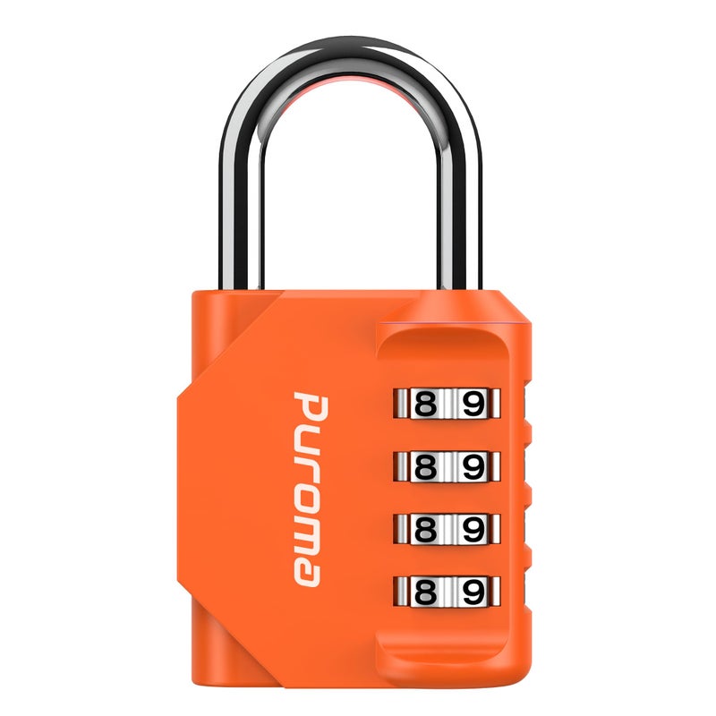 Puroma 1 Pack Combination Lock for Locker 4 Digit Outdoor Waterproof Padlock for School Gym Sports Fence Toolbox Gate Case Outdoor Hasp Storage Cabinets Orange