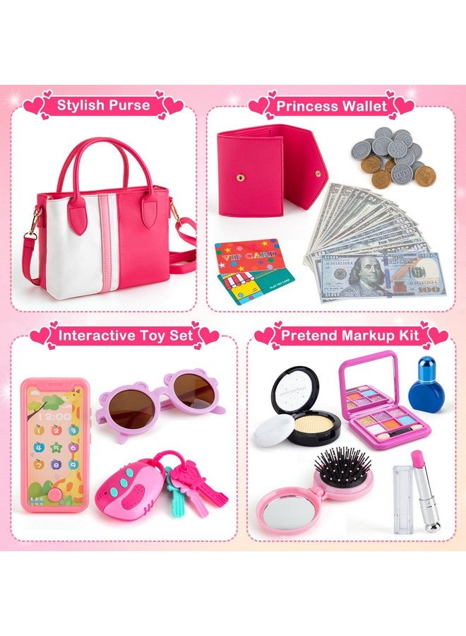 Juboury Play Purse For Little Girls, Pretend Play Accessories With Wallet, Toy Phone, Credit Card, Keys, Princess Pretend Makeup Girl Toys For 3 4 5 6 7 8 Years Old  - Image 3