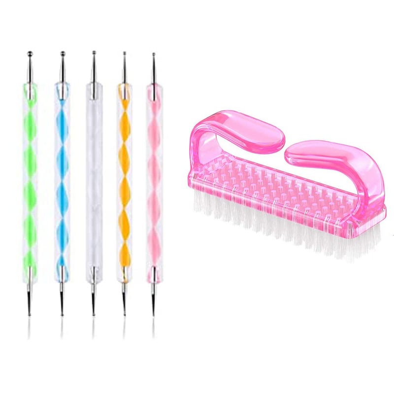 Aternal 5 pieces Nail Art Dotting Marbleizing Tool Pen for Nail Decoration Stamping Multicolour with 1 Nail Brush - Image 1