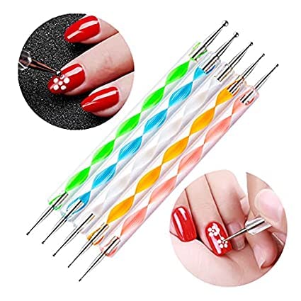 Aternal 5 pieces Nail Art Dotting Marbleizing Tool Pen for Nail Decoration Stamping Multicolour with 1 Nail Brush - Image 2