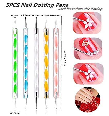 Aternal 5 pieces Nail Art Dotting Marbleizing Tool Pen for Nail Decoration Stamping Multicolour with 1 Nail Brush - Image 5