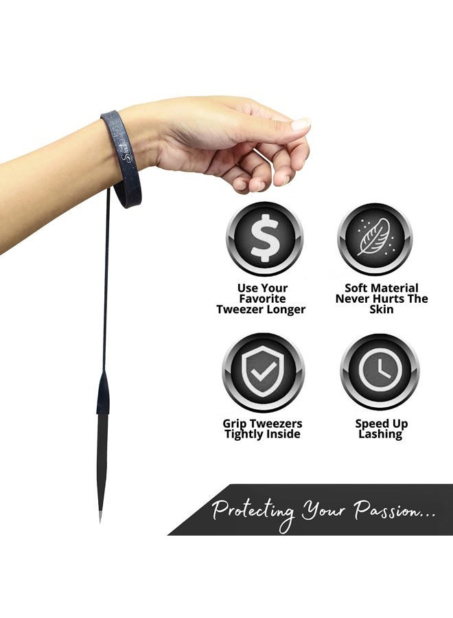 SIVOTE Lash Tweezers Holder Protector, Silicone Ring Bracelet Wristband, Lash Extension Supplies, Black - Image 4