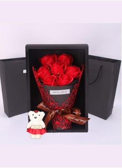 Generic 7 Rose Soap Flower With Teddy Bear Gift Box Small Bouquet For Wedding, Birthday, Mother's Day Gifts  - Image 2