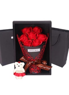 Generic 7 Rose Soap Flower With Teddy Bear Gift Box Small Bouquet For Wedding, Birthday, Mother's Day Gifts  - Image 1