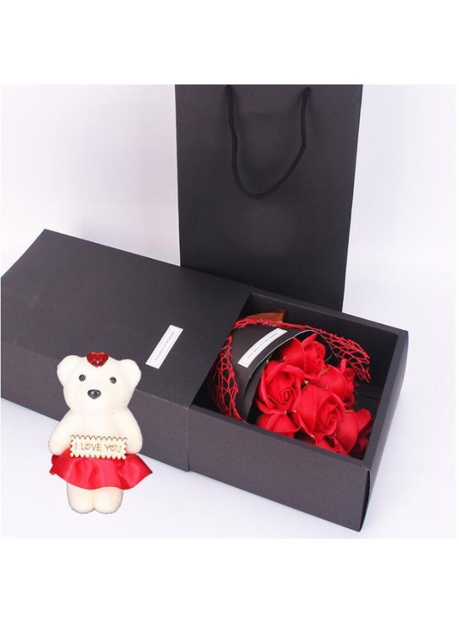 7 Rose Soap Flower With Teddy Bear Gift Box Small Bouquet For Wedding, Birthday, Mother's Day Gifts - Image 3