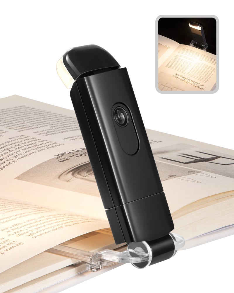 DEWENWILS USB Rechargeable Book Light for Reading in Bed Warm White Brightness Adjustable LED Clip on Book Reading Lights Perfect for Bookworms Kids Black