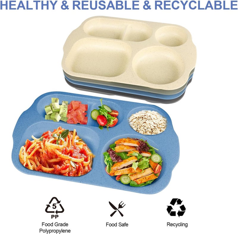 shopwithgreen Divided Plates with Lids for Kids Adults 12 Inch 4PCS Unbreakable Wheat Straw Section Plates Large Lightweight Reusable Compartment Lunch TraysBPA Free Dishwasher  Microwave Safe LID NOT SEALED - Image 4