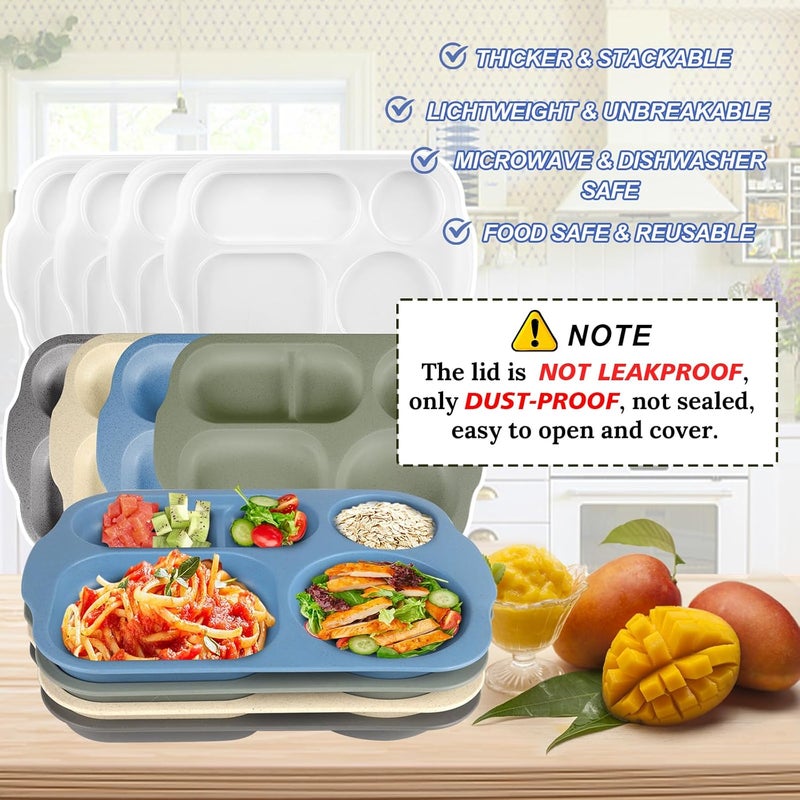 shopwithgreen Divided Plates with Lids for Kids Adults 12 Inch 4PCS Unbreakable Wheat Straw Section Plates Large Lightweight Reusable Compartment Lunch TraysBPA Free Dishwasher  Microwave Safe LID NOT SEALED - Image 2