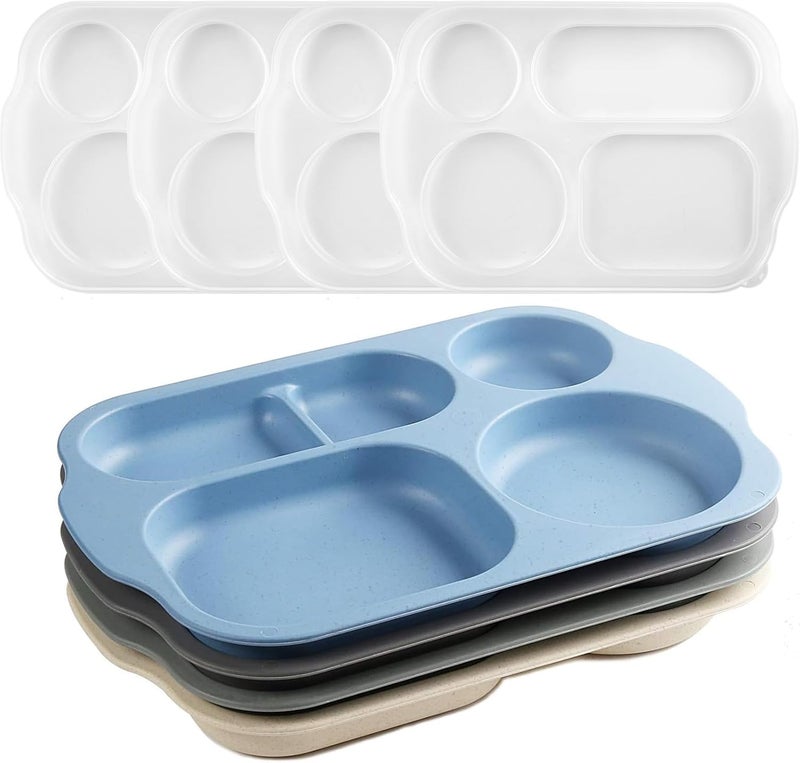 shopwithgreen Divided Plates with Lids for Kids Adults 12 Inch 4PCS Unbreakable Wheat Straw Section Plates Large Lightweight Reusable Compartment Lunch TraysBPA Free Dishwasher  Microwave Safe LID NOT SEALED - Image 1