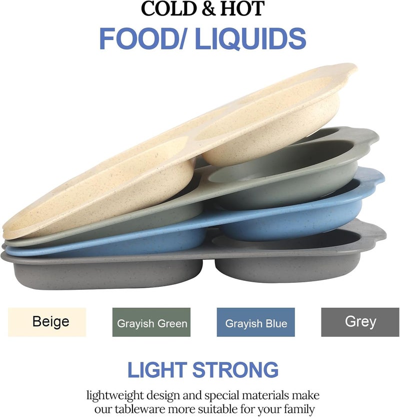 shopwithgreen Divided Plates with Lids for Kids Adults 12 Inch 4PCS Unbreakable Wheat Straw Section Plates Large Lightweight Reusable Compartment Lunch TraysBPA Free Dishwasher  Microwave Safe LID NOT SEALED - Image 3
