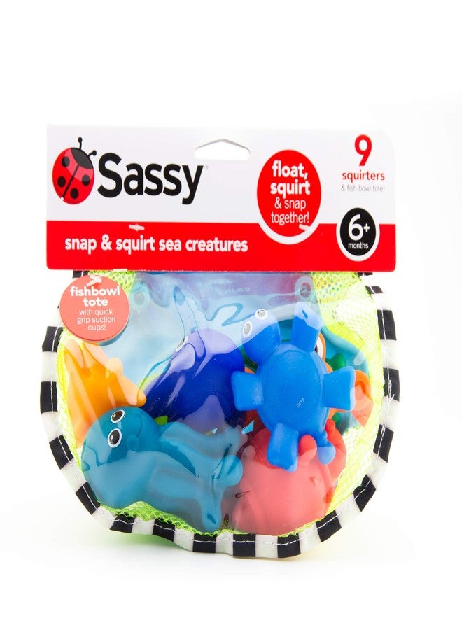 Sassy Snap and Squirt Sea Creatures - 6+ Months Set of 9 Sea Characters Includes Storage Bag with Two Large Suction Cups - Image 3