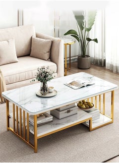 Kutis 1-Piece Modern Design Multipurpose Rectangular Coffee Table Strong Steel Frame Wood Top Center Table Large Storage Shelves Table for Living Room Home Office 100x48x41.1 cm  - Image 1