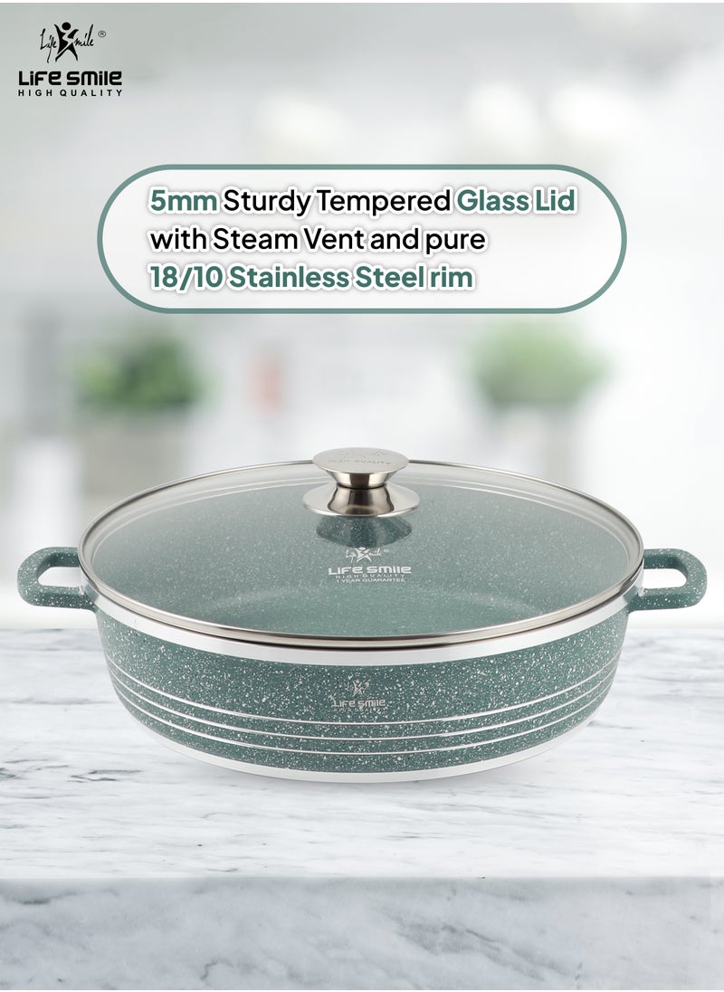 Life Smile 40cm (9.6 Liter) LIFE SMILE Shallow Pot with Lid | Non Stick PFOA FREE Granite Coating Frying Pan | Oven Safe | Dishwasher Safe | Double Handle (Green)  - Image 5
