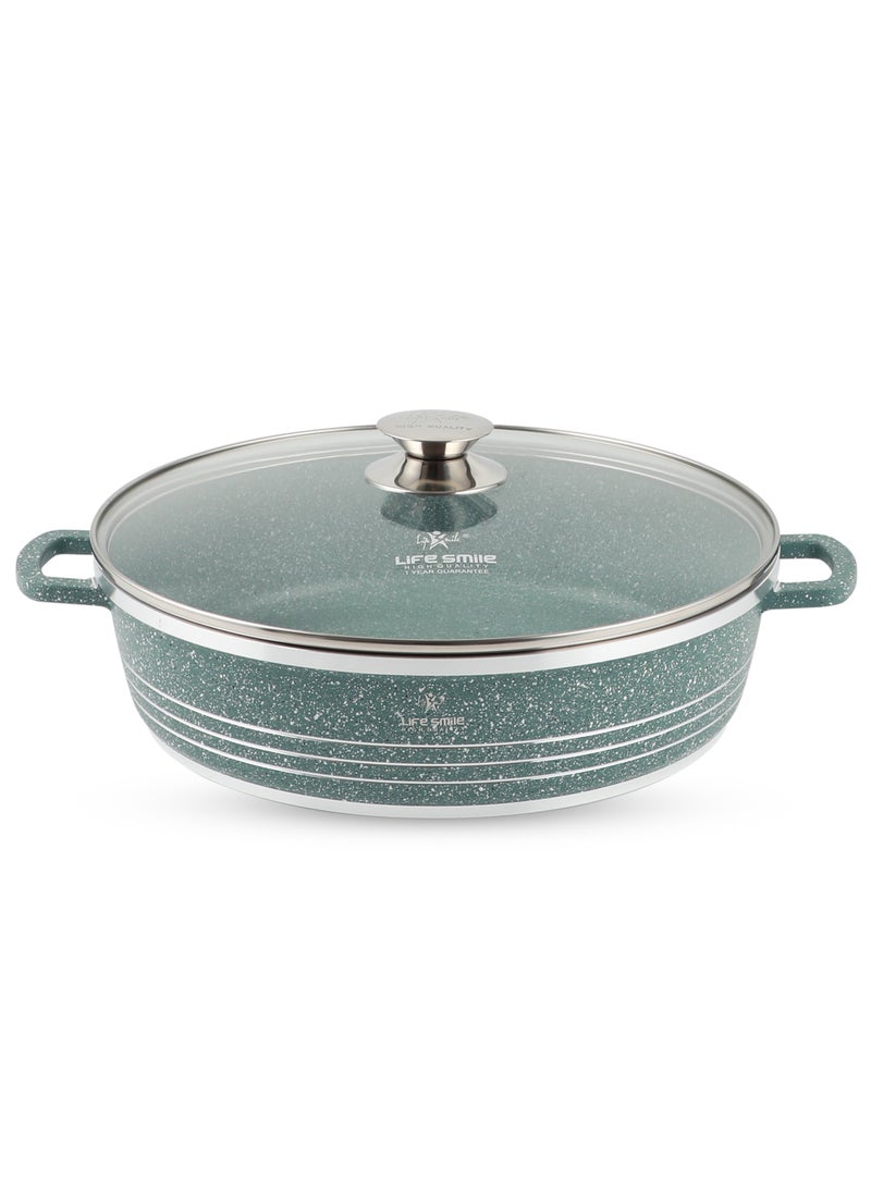 Life Smile 40cm (9.6 Liter) LIFE SMILE Shallow Pot with Lid | Non Stick PFOA FREE Granite Coating Frying Pan | Oven Safe | Dishwasher Safe | Double Handle (Green)  - Image 1