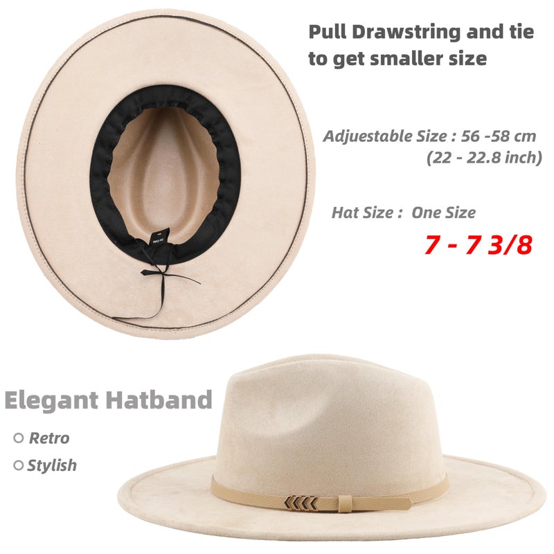 Pro Celia Wide Brim Fedora Hat for Men Women Big Rancher Felt Hat (US, Alpha, One Size, Belt-Beige) - Image 3