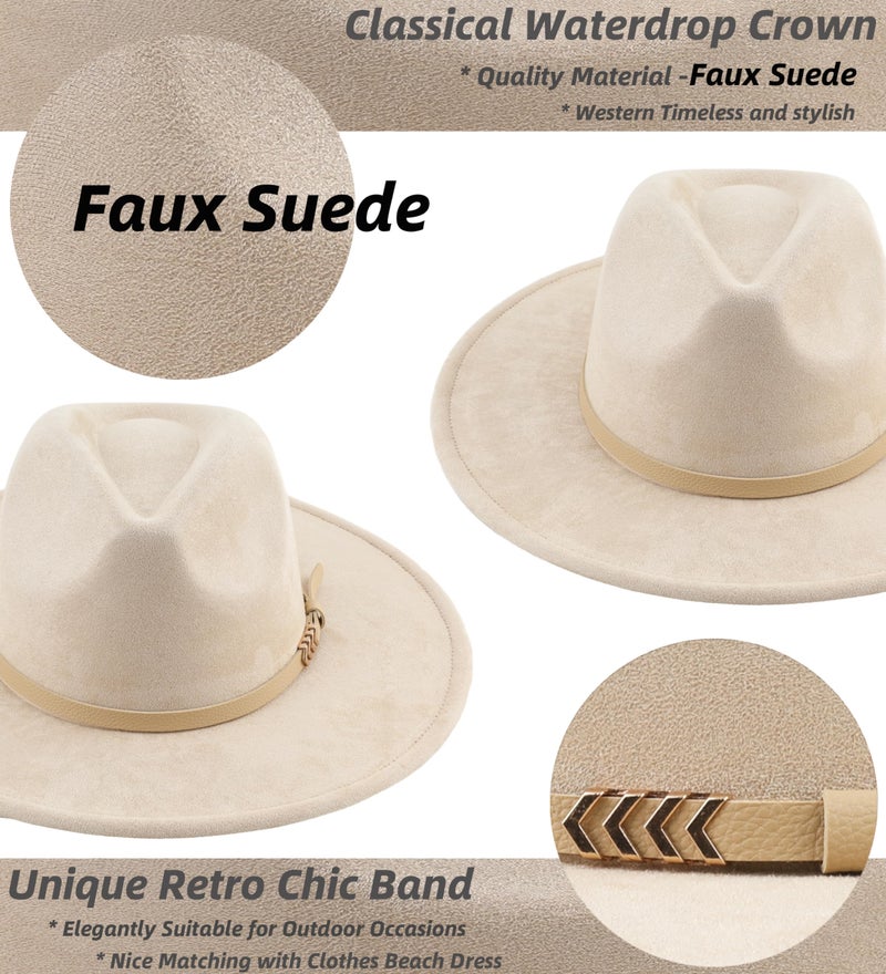 Pro Celia Wide Brim Fedora Hat for Men Women Big Rancher Felt Hat (US, Alpha, One Size, Belt-Beige) - Image 4