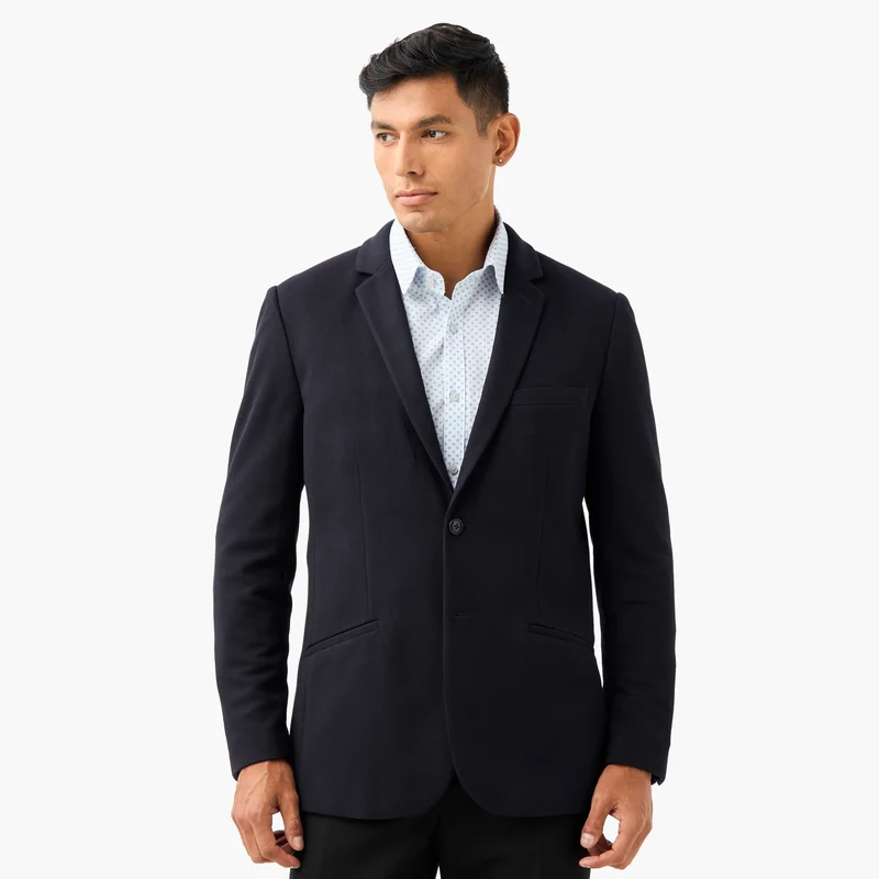 Iconic Iconic Textured Blazer with Button Closure and Front Pocket