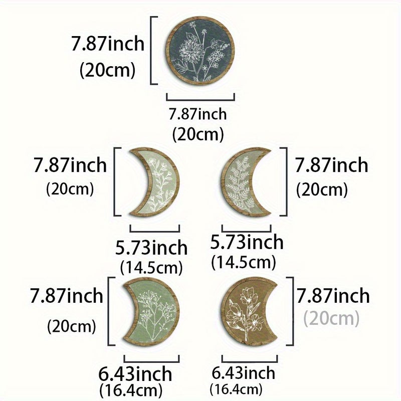 Wood Crescent Moon Wall Art Boho Decor Set 5 Pcs - Image 3