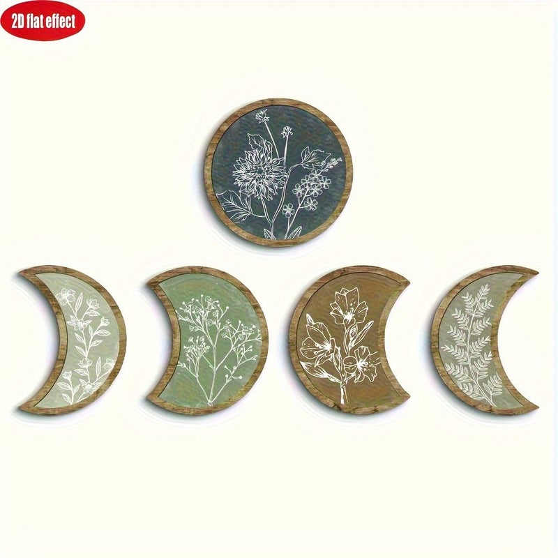 Wood Crescent Moon Wall Art Boho Decor Set 5 Pcs - Image 4