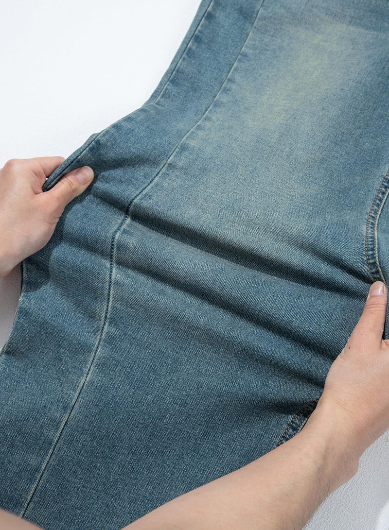 Sidefeel Women's Wide Leg Jeans High Waisted Stretchy Raw Hem Denim Pants Size 16 Light Retro Blue - Image 5