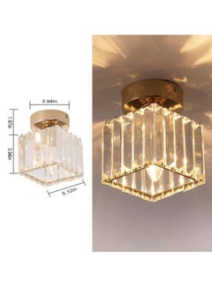 XiuWoo Modern Gold Crystal Ceiling Light, Flush Mount Ceiling Light Fixture, 1 Light Crystal Ceiling Lamp Chandelier Lighting for Hallway, Bedroom, Living Room, Kitchen, Square (Bulb Included)  - Image 3