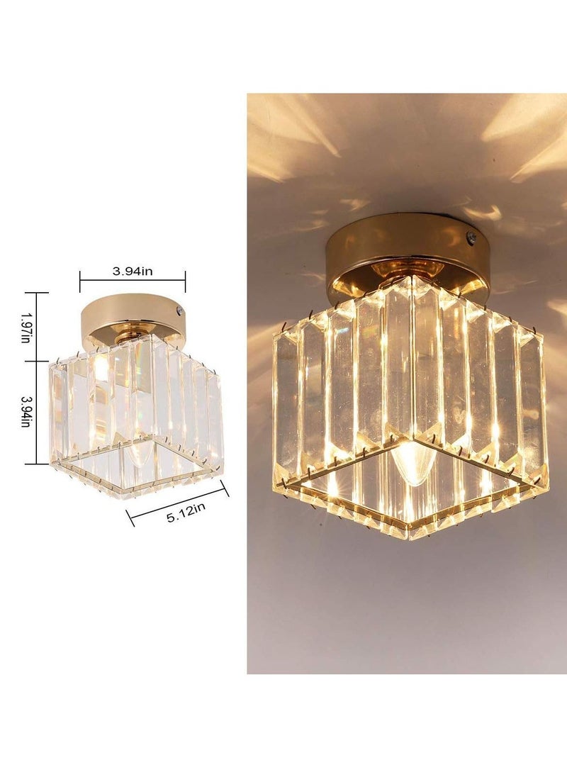 XiuWoo Modern Gold Crystal Ceiling Light, Flush Mount Ceiling Light Fixture, 1 Light Crystal Ceiling Lamp Chandelier Lighting for Hallway, Bedroom, Living Room, Kitchen, Square (Bulb Included)  - Image 3