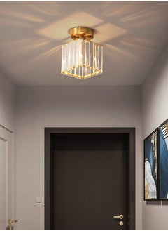 XiuWoo Modern Gold Crystal Ceiling Light, Flush Mount Ceiling Light Fixture, 1 Light Crystal Ceiling Lamp Chandelier Lighting for Hallway, Bedroom, Living Room, Kitchen, Square (Bulb Included)  - Image 2
