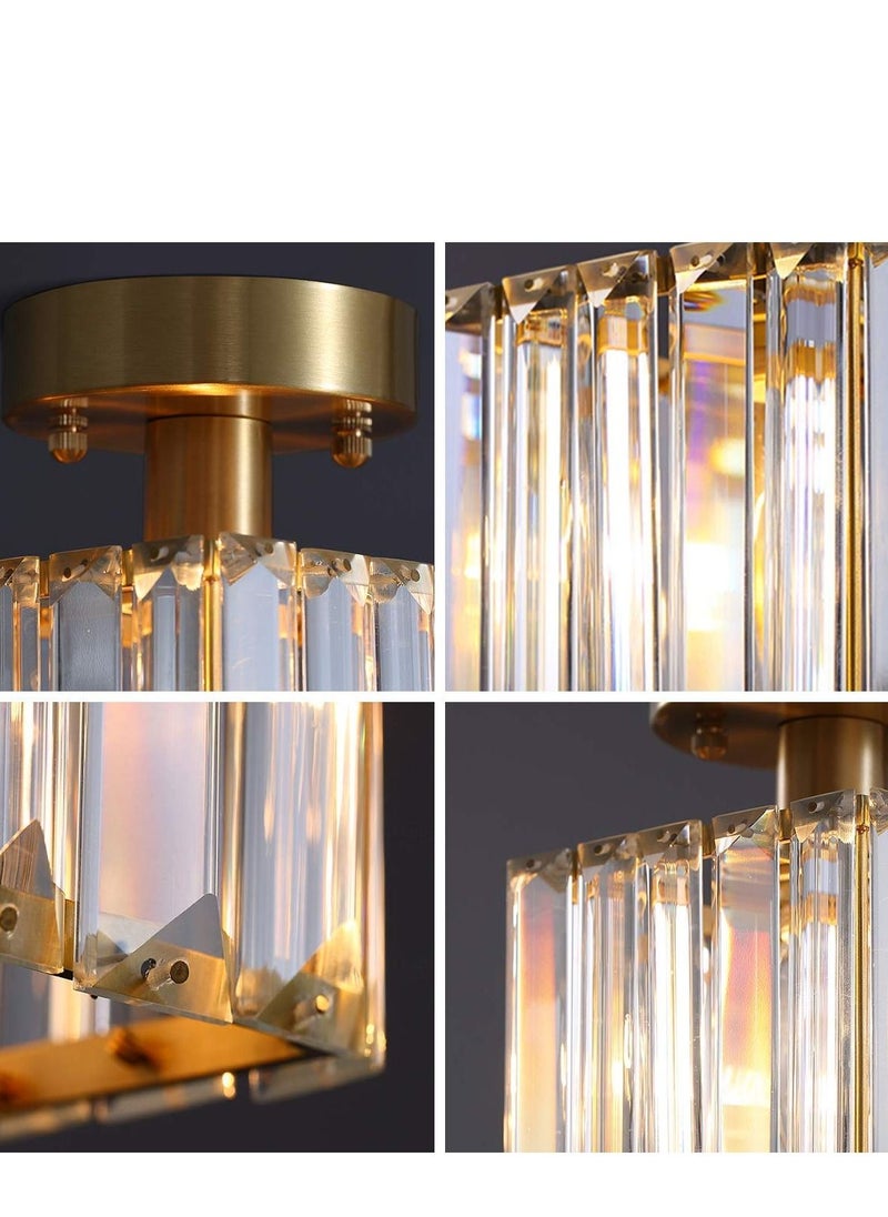 XiuWoo Modern Gold Crystal Ceiling Light, Flush Mount Ceiling Light Fixture, 1 Light Crystal Ceiling Lamp Chandelier Lighting for Hallway, Bedroom, Living Room, Kitchen, Square (Bulb Included)  - Image 5