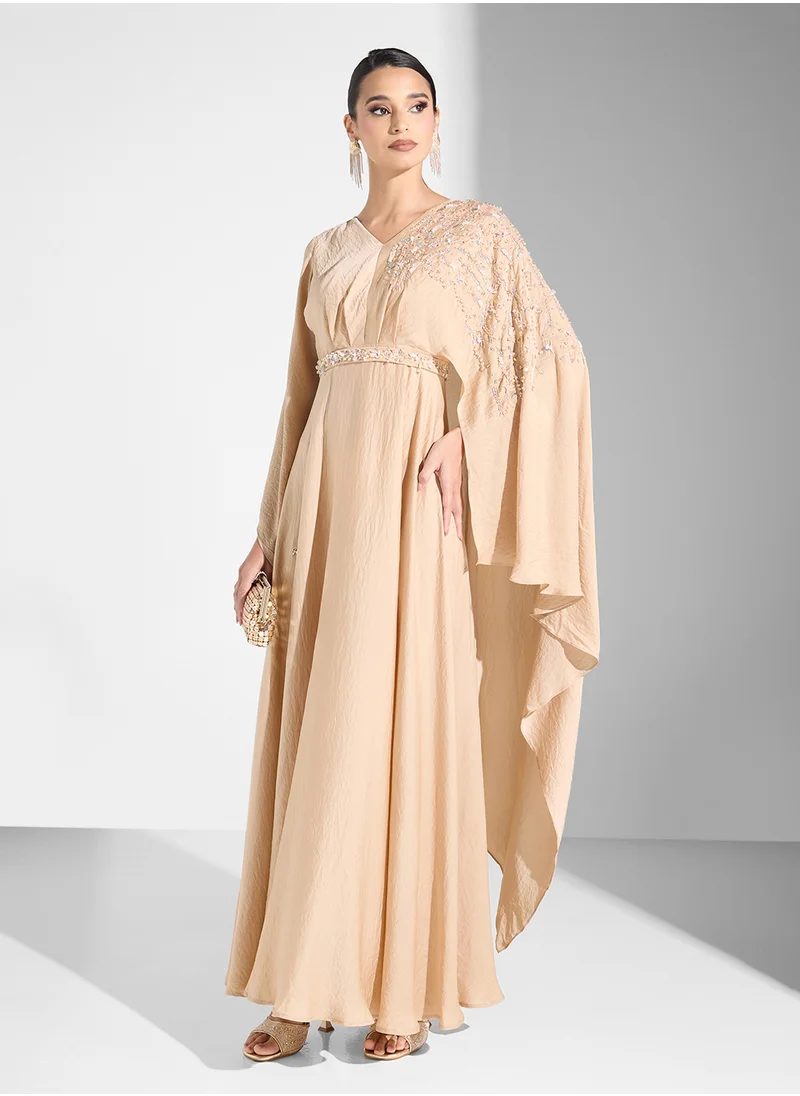 فاشن تريندز من سوزي مطر Embroidered Dress with Long Flared Sleeves