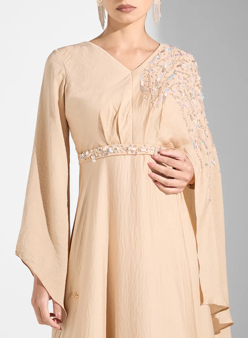 فاشن تريندز من سوزي مطر Embroidered Dress with Long Flared Sleeves