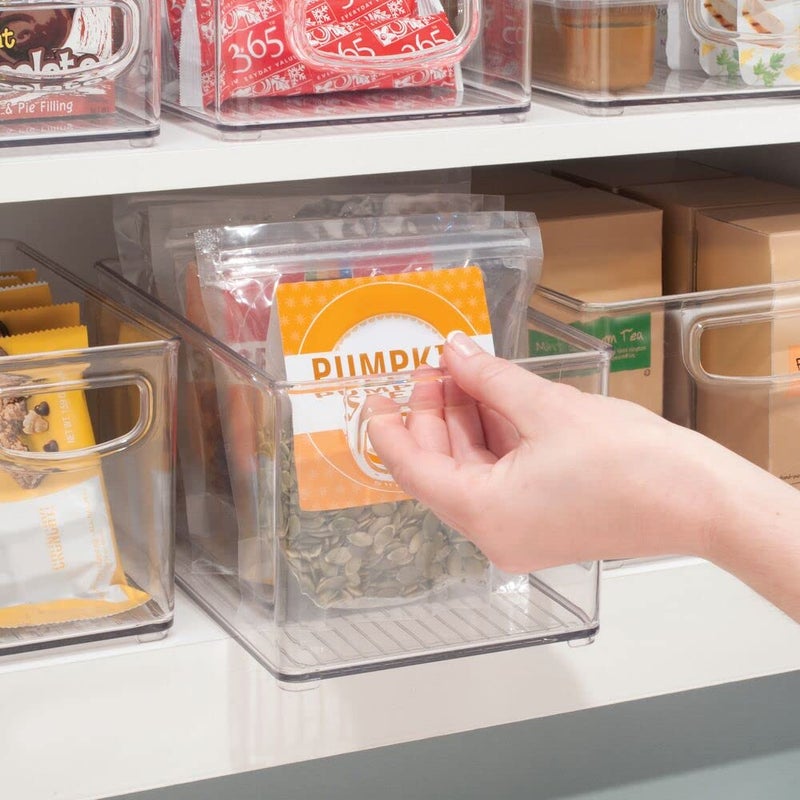 mDesign Plastic Stackable Kitchen Organizer - Storage Bin with Handles for Refrigerator, Freezer, Cabinet, and Pantry Shelves Organization - Food Container - Clear - Image 2