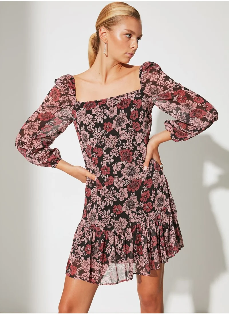 trendyol Floral Print Broad Neck Dress