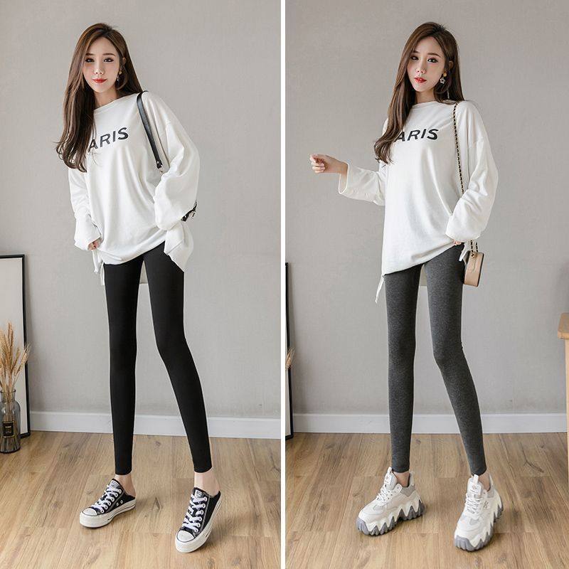Modal women's leggings outerwear spring and autumn thin women's long johns tight plus size elastic black versatile cropped pants - Image 2