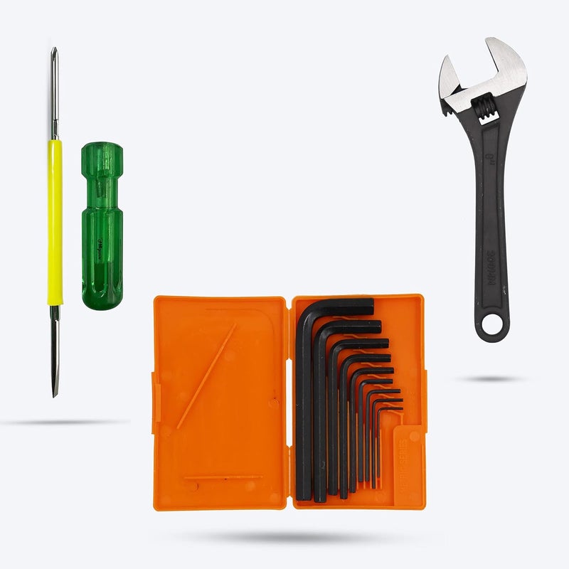 Hillgrove HGCM336M1 9 Pcs Full Hex Allen Key Kit with 8Inch Adjustable and 2in1 Phillip Screwdriver Bolt Spanner Goti Wrench L Shape Repair Tool Set for BikeBicycleCycleGuitar Allen Key Set