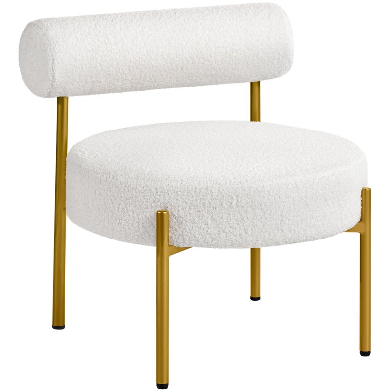 Yaheetech Boucle Accent Chair, Modern Tufted Vanity Chair, Cozy Sherpa Barrel Chair with Gold Legs, Club Chair for Living Room Bedroom Vanity Room Home Office, White - Image 1