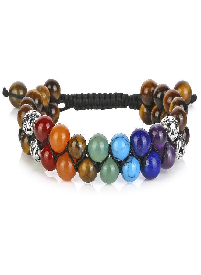 Top Plaza Top Plaza Tiger Eye Stone Bead Chakra Bracelet 7 Chakras Healing Crystals Bracelet Yoga Stone Beads Bracelets Meditation Relax Anxiety Bangle for Womens Mens - Image 1