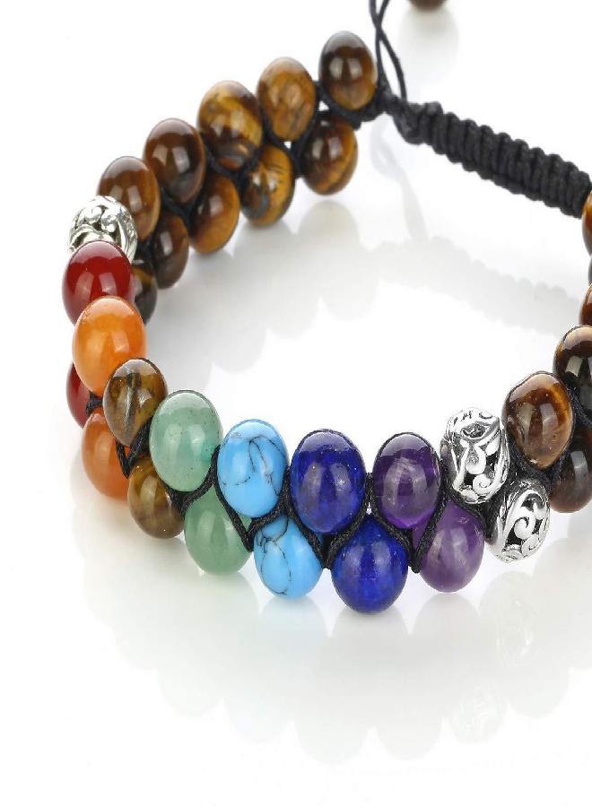 Top Plaza Top Plaza Tiger Eye Stone Bead Chakra Bracelet 7 Chakras Healing Crystals Bracelet Yoga Stone Beads Bracelets Meditation Relax Anxiety Bangle for Womens Mens - Image 3
