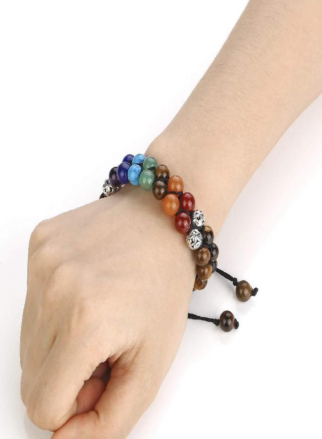 Top Plaza Top Plaza Tiger Eye Stone Bead Chakra Bracelet 7 Chakras Healing Crystals Bracelet Yoga Stone Beads Bracelets Meditation Relax Anxiety Bangle for Womens Mens - Image 2