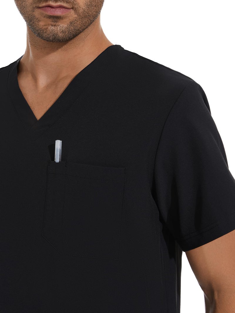 COZYFIT Scrubs for Men - 4 Pockets V-Neck Scrub Top and 7 Pockets Jogger Pants Mens Scrubs Set, Black, L - Image 4