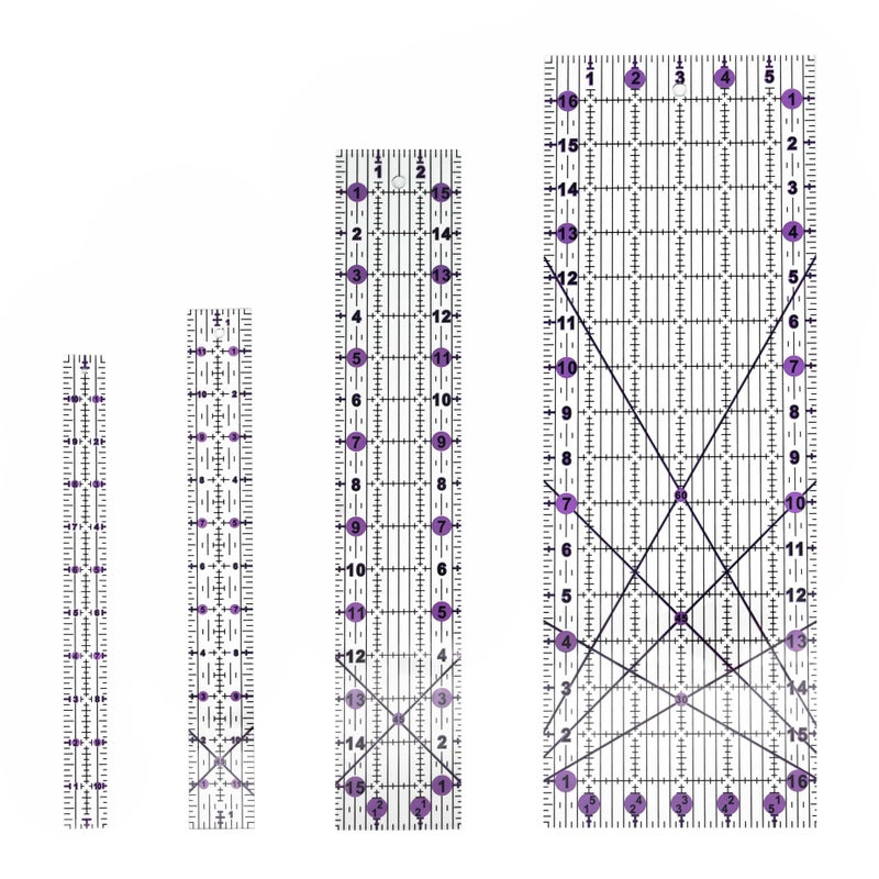 Tsxioua Quilting Rulers,Sewing Rulers,4 Piece Quilting Square Templates Purple(1"X11",1.5"X12",3"X16",6"X17") - Image 1