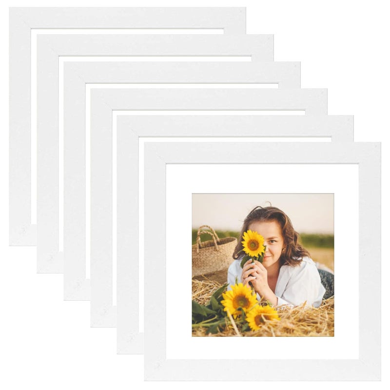 VMUZEDER 12x12 Picture Frame Rustic White Wood Set of 6Display Pictures 8x8 with Mat or 12x12 Without MatMulti Photo Frames Collage for Wall or Tabletop Display