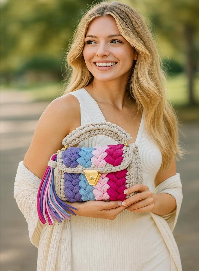 CHQEL Evening Clutch Bag for Women, Handmade Crochet Wedding Party Purse, Small Flap Formal Crossbody Handbag Evening Clutch (Pretty), Pretty - Image 3