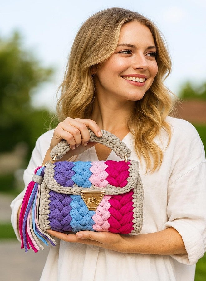 CHQEL Evening Clutch Bag for Women, Handmade Crochet Wedding Party Purse, Small Flap Formal Crossbody Handbag Evening Clutch (Pretty), Pretty - Image 2