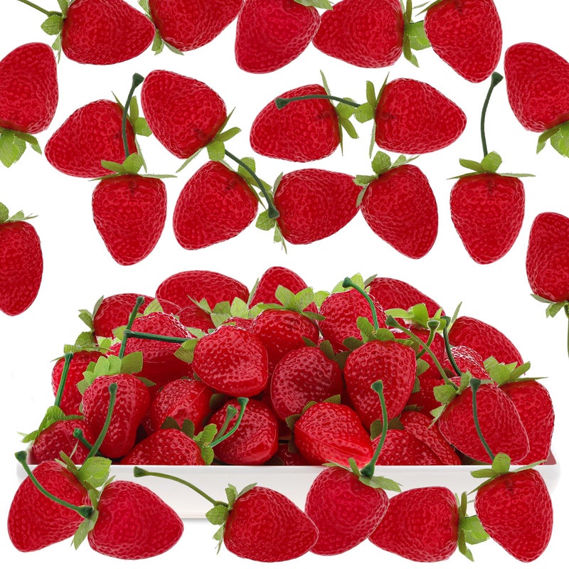 Gresorth 30pcs Artificial Lifelike Simulation Small Dard Red Strawberry Set Decoration Fake Fruit Home House Kitchen Decor