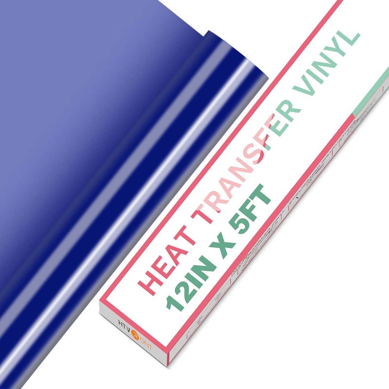HTVRONT HTV Heat Transfer Vinyl Rolls  12 x 5ft Blue Iron on Easy to Cut  Weed for Shirts  All Cutter Machines Navy Blue