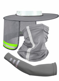 Y&D Hard Hat Sun Shade Bandana Headband Face Scarf, UV Protection Arm Sleeves with Reflective Strap, set of 3, Not Included, Grey  - Image 1